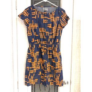 Dusen Dusen Abstract Button Front Dress Denim Look Size 2